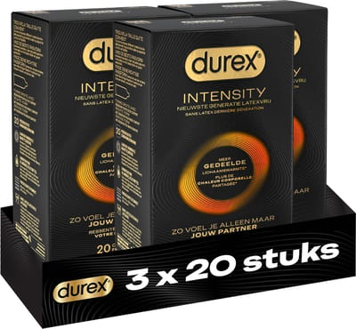Durex Intensity Condooms - Nieuwste generatie ultradunne, latexvrije condooms voor mannen – Gedeelde lichaamswarmte - 3 x 20 stuks - Voordeelverpakking
