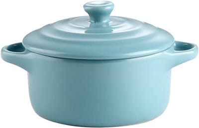 Blauwe Keramische Stoofpot met Dubbele Handgrepen en Deksel voor Koken en Serveren, Magnetronbestendig en Vuurvast