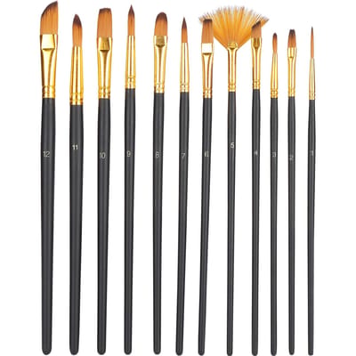 12 stuks Verfkwasten Set Nylon Haar Professionele Kunstenaar Schilderen Aquarelkwasten black