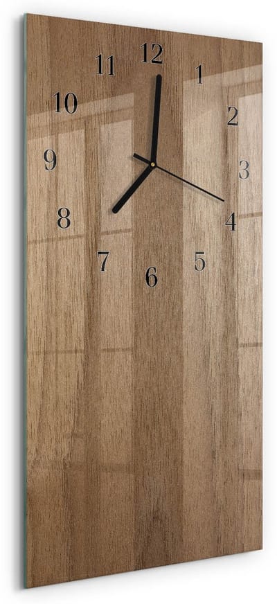 Tulup Wandklok - Tafel Glazen Wandklok Design - 30x60 cm - Bruin Klok Glas Met Opdruk - Zwarte Handen - Rechthoekige Wandklok - Glazen Wandklok Design - Klok Glas Met Opdruk