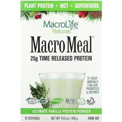 Macrolife Naturals, MacroMeal, Ultiem Eiwitpoeder, Vanille, 10 pakjes, 1,4 oz (41 gram) elk