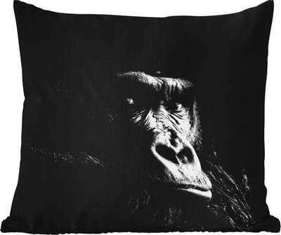 Tuinkussen - Gorilla - Aap - Zwart - Wit - Portret - 40x40 cm - Weerbestendig