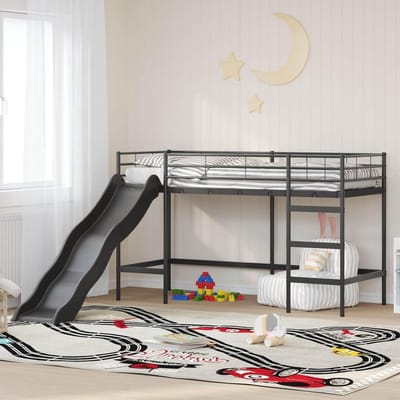 Hoogslaper met glijbaan - Kinderbed met glijbaan - Spelen en slapen - Stalen frame - 194x95x116 cm - Zwart-antraciet