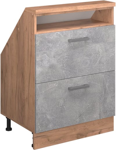 Vicco Rion Kast voor schuine wand – met 2 laden Beton/gouden eik