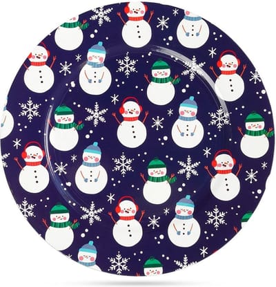 Onderbord Marineblauw Sneeuwpop 33 cm - Bord - Onderborden - Kaarsenbord - Onderzet - Bord - Decoratieve Rand