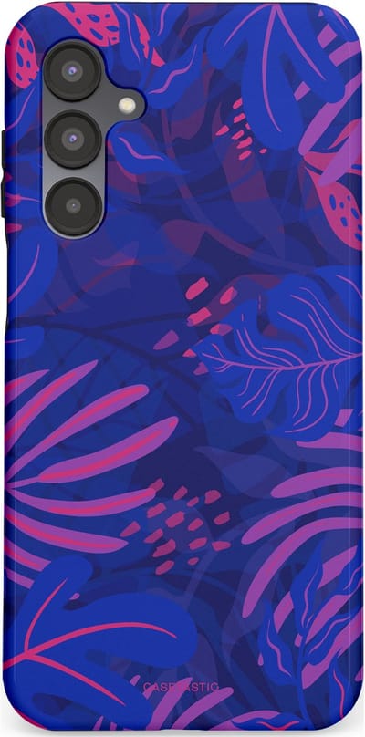 Casetastic hoesje geschikt voor Samsung Galaxy A16 - Dubbellaagse bescherming - Neon jungle blad - Fashion Case - Donkerblauw Lavendel Roze