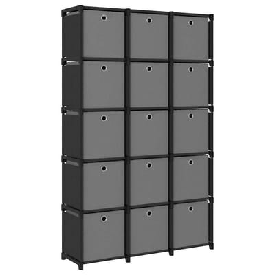 vidaXL - Kast - met - 15 - vakken - met - boxen - 103x30x175,5 - cm - stof - zwart
