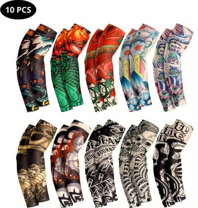 Livano Tattoo Sleeve - Voor Volwassenen - Mouw - Tatoeage - Arm Warmer - Zonbescherming - UV Beschermend - 10 Stuks