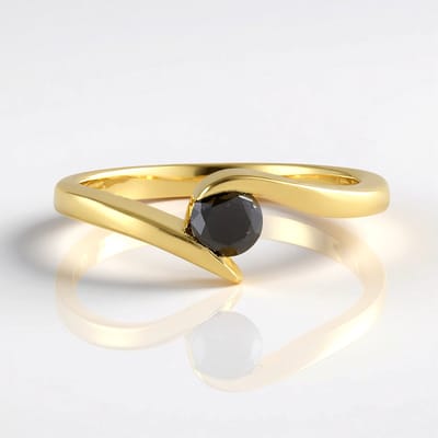 Cavill - Zilveren ring met zwarte diamant 0,252 ct - 925 Sterling zilver verguld - Ronde briljant 4mm - Luxe modern elegant stoer sieraad