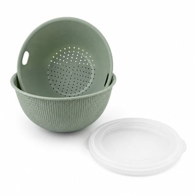 Benza Mengkom met Vergiet en Deksel – 3,7 Liter – Ø25 cm – 3-in-1 Keukenkom – Groen