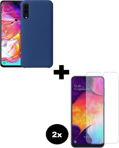 Hoesje - Met 2x Screenprotector - Geschikt voor Samsung Galaxy A50 - Sterk & Shockproof - Telefoon Hoes - Back Cover - Siliconen Case - Telefoonhoes - Donkerblauw