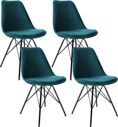 KICK® VELVET Kuipstoelen Blauw – Set van 4 – Eetkamerstoelen – Velvet – Zwart Frame