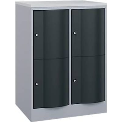 C+P Resisto lockerkast, 2 vakken, 4 legborden, B 772 x D 640 x H 1077 mm, blank aluminium/antraciet grijs
