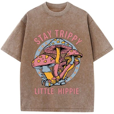 Zomerse katoenen T-shirts voor dames, getailleerde stijl, kleine hippie, paddenstoelenprint, streetwear, losse O-hals, vintage dameskleding L