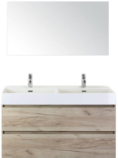 Maxx XL Badmeubelset 120 cm - Craft Oak - Wastafel Kube Dubbel 2 Kraangaten met Spiegel