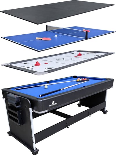 Cougar 4-in-1 Multi Speeltafel Zwart - Pooltafel - Air Hockey - Tafeltennis - Eettafel - Inclusief Accessoires