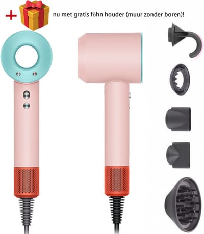 LIMITED EDITIE Supersonische ionische föhn MET 5 opzetstukken en Diffuser | GRATIS muur houder | SUPER STIL| snel droog | haardroger, haar föhn | hoge kwaliteits föhn| met Diffuser (Krullen Haar) | AirAmplifier - Blue Cotton Candy