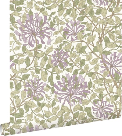 ESTAhome behang bloemen groen en paars - 50 x 900 cm - 131030