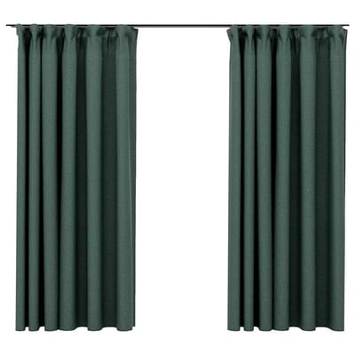 vidaXL - Gordijnen - linnen-look - verduisterend - haken - 2 - st - 140x175 - cm - groen