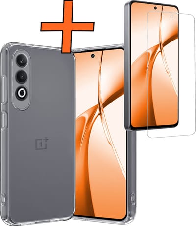 Hoes - Met Screenprotector - Geschikt voor OnePlus Nord CE4 - Sterk & Shockproof - Back Cover - Siliconen Case - Telefoon Hoes - Transparant