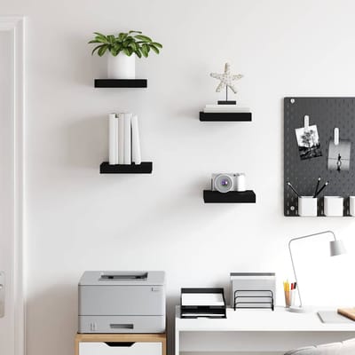 vidaXL - Wandschappen - zwevend - 4 - st - 23x23,5x3,8 - cm - MDF - zwart