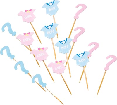 Chaks Baby Gender Reveal cup cake prikkers - 16x stuks - roze/blauw - Team Boy or Girl - baby party