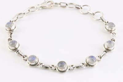Fijne zilveren schakelarmband met regenboog maansteen