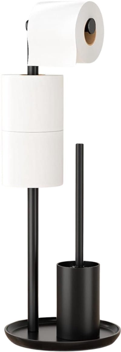 White-Label® Toiletbutler - Toiletrolhouder Staand -Zwart