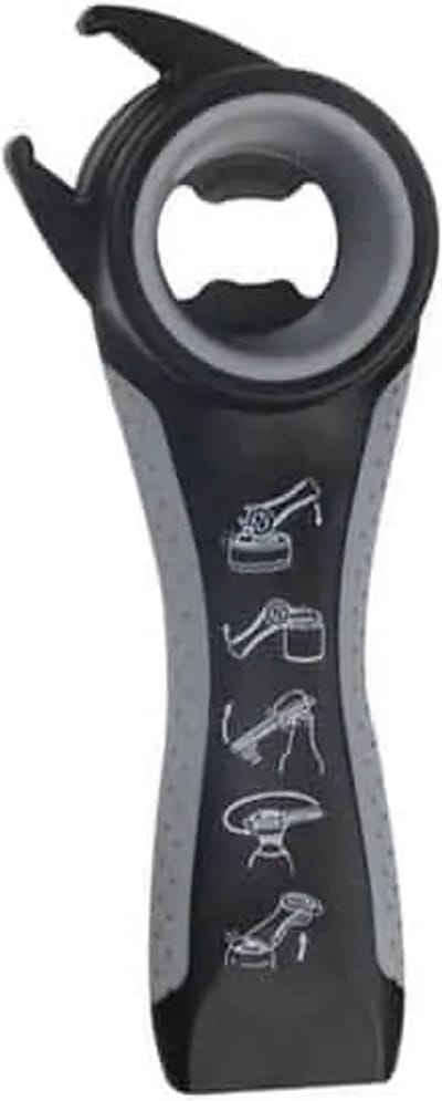 5-in-1 opener - Bieropener - Flesopener - Blikopener - Keukengerei - Multifunctioneel - RVS/Siliconen - Zwart/grijs