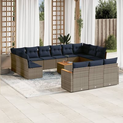vidaXL - 14-delige - tuinbankset - met - kussens, - grijs - polyrotan
