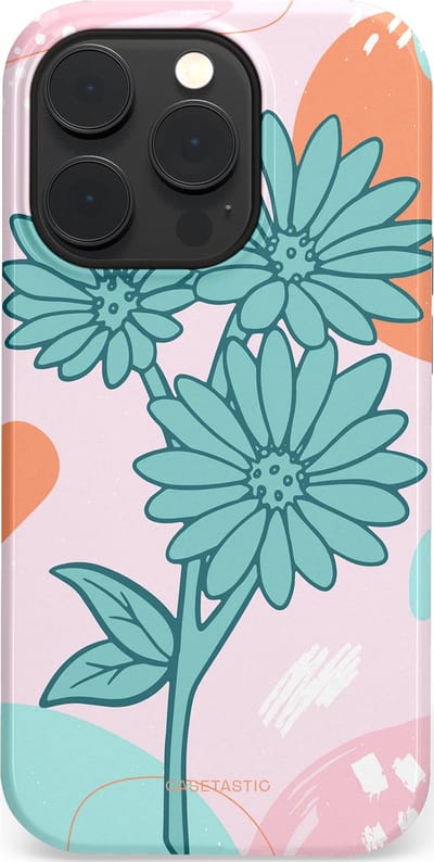 Casetastic hoesje geschikt voor Apple iPhone 14 Pro - MagSafe - Dubbellaagse bescherming - Roze Oranje Bloemen - Fashion Case - Wit Mintgroen Lichtroze Lichtblauw