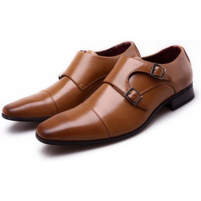 Nieuwe Zakelijke Leren Schoenen Heren Formele Schoenen Drie-gewrichts Monnik Gesp Grote Maat Casual Leren Schoenen Heren 40 brown