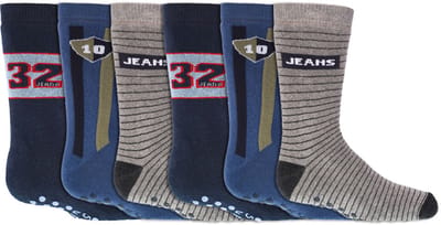 Kindersokken | Antislip zool | Badstof gevoerd | Thema: Jeans | Maat: Diverse maten | 6 paar