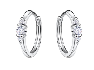 Joy|S - Zilveren oorringen - 12 mm/ 1.3 mm - 3 zirkonia's rond - klap scharnier sluiting - oorbellen