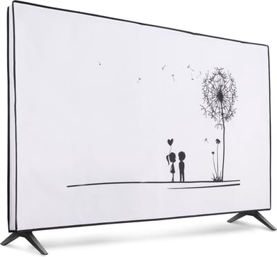 kwmobile tv hoes voor 55" TV cover - Beschermhoes voor televisie - Voor binnengebruik - Paardenbloemen Liefde design in zwart / wit