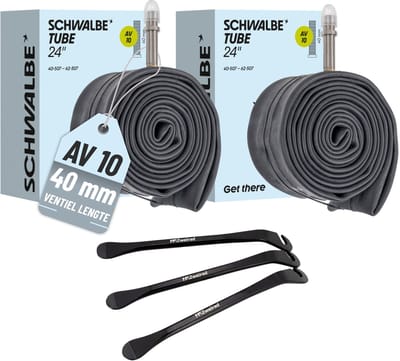 2x Schwalbe AV10 fietsbinnenband 24 inch 40 mm 40/62-507 binnenband + 3x MSZweirad bandenlichters