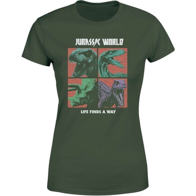 Jurassic Park World Four Colour Faces Women's T-Shirt - Green - XS