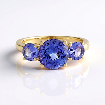 Cavill - 9K Geelgouden Ring met Blauwe Tanzaniet - 2,638 ct Ronde Briljant Slijpsel - Elegante Luxe Ring voor Speciale Gelegenheden