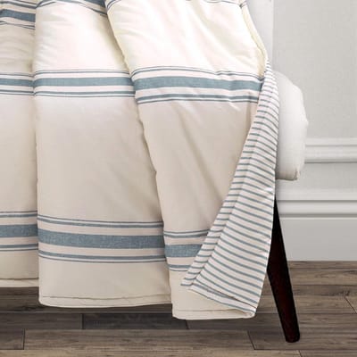 Reversible Katoenen Plaid - Boerenhuis Streep Patroon - 152 x 127 cm - Donkergrijs