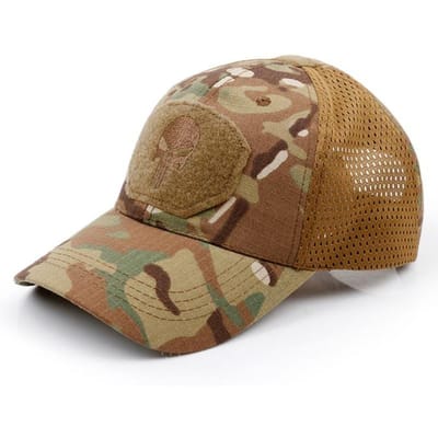 Nieuwe Trend Coole Schedel Multicam Operators Mesh Baseballpet Mannen Fitted Pet Tactisch Goede Kwaliteit Ademend Buiten Sport Papa Hoed 56-62cm brown