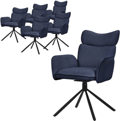 Eetkamerstoel set van 6 draaibaar donkerblauw met rugleuning en armleuning tot 120 kg ML design