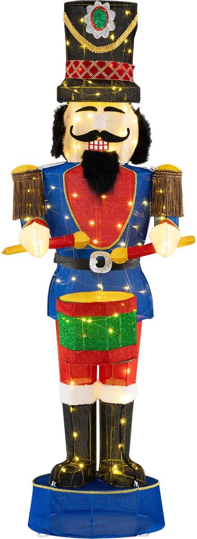 COSTWAY Kerst, notenkraker figuur, groot, 185 cm, verlichte kerstdecoratie XXL, kerstfiguur met trommel en 100 ledlampen, kerstdecoratie, kerstverlichting voor binnen en buiten