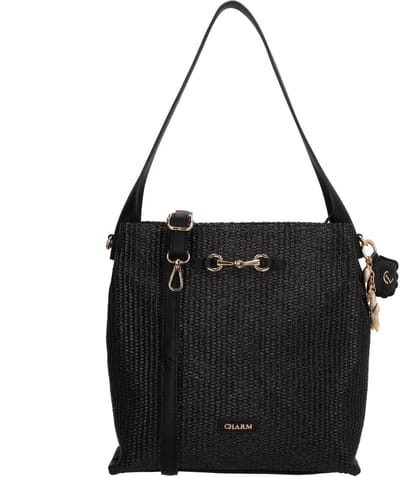Charm London Santorini Schoudertas - Riet - Zomer - Dames - Buidel - Shopper - Crossbody - Zwart
