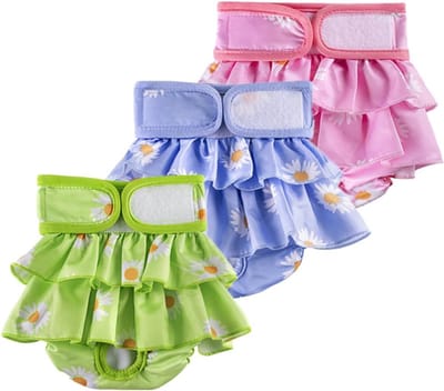Hondenluiers teef-honden luiers-hondenluier-Driedelige wasbare hondenluierset - herbruikbare hondenluiers - milieuvriendelijke damesstrik - hygiënisch ondergoed voor hotdogs - M - taille 38-54 cm