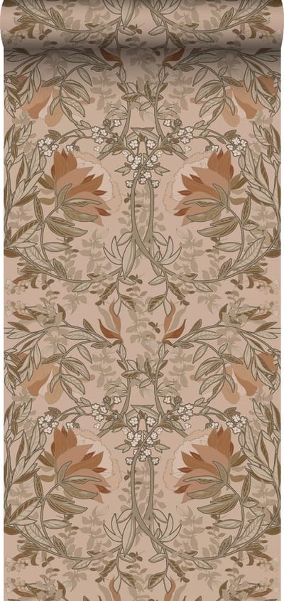 ESTAhome behang vintage bloemen in art nouveau stijl terracotta - 53 cm x 10.05 m - 139460