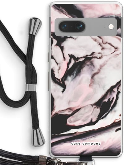 Case Company® - Hoesje met koord geschikt voor Google Pixel 7 hoesje met Koord - Roze stroom - Telefoonhoesje met Zwart Koord - Bescherming aan alle Kanten en Over de Schermrand