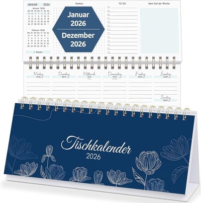 SnelShoppen - Desk Calendar 2026 - Weekplanner 1 Week 2 Pagina's - Praktische Bureaukalender voor Staand Gebruik - Roze - Met Notities, To-Do's & Doel