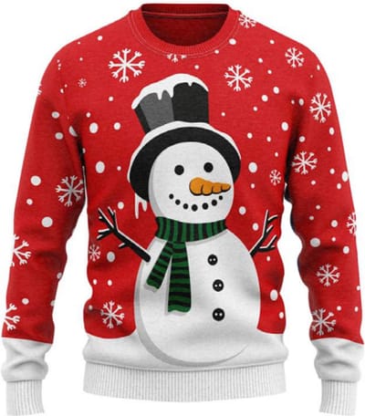 JAP Christmas Kersttrui voor kinderen (maat 134/140) - 100% Gerecycled - Kriebelt niet - Kerstcadeau - Foute Kersttrui jongens en meisjes (9/10 jaar) - Sneeuwpop - Rood