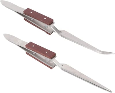 Fiber Grip Set Locking met Metalen Handvatten - 2 Delen Vergrendelbare Pincet voor Solderen, Juweelbewerking en Algemene Knutselprojecten