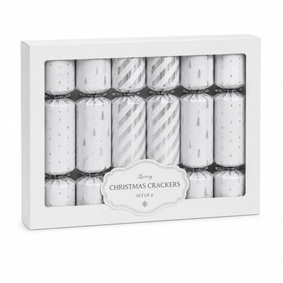 Set van 6 Luxe Christmas Crackers Wit/Zilver – Feestelijke Kerstcrackers – Kerst Tafeldecoratie – Kerstdiner Accessoires – Kerstfeest – Luxe Kerstversiering